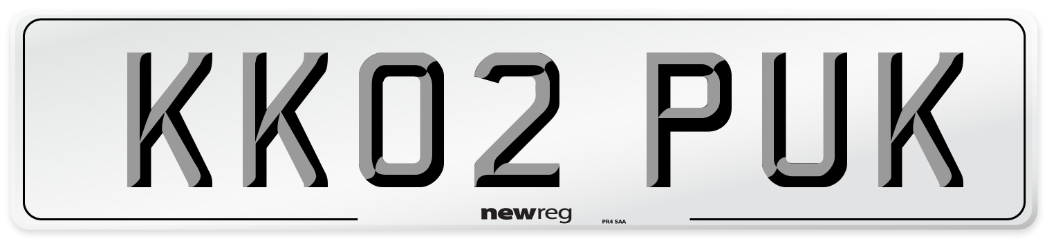 KK02 PUK Number Plate from New Reg